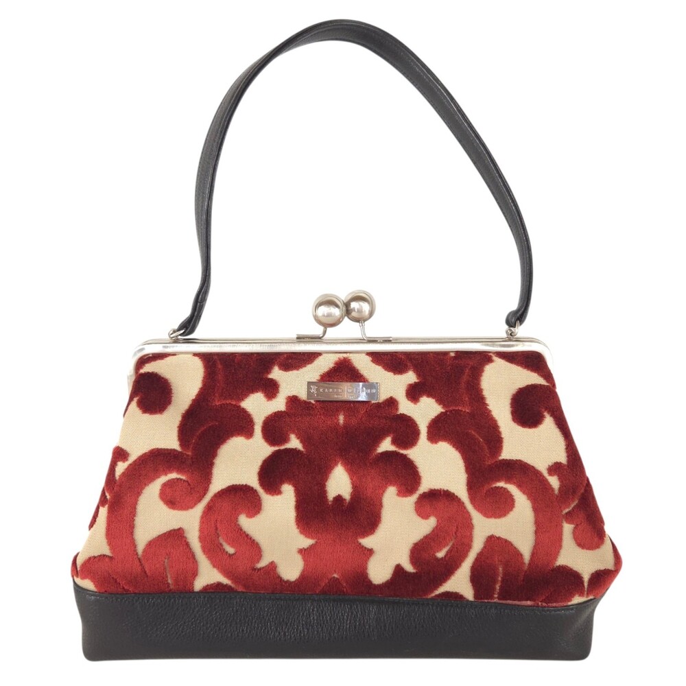 Karen Wilson Damask Velvet Kiss Lock Top Handle Bag Womens Red $290